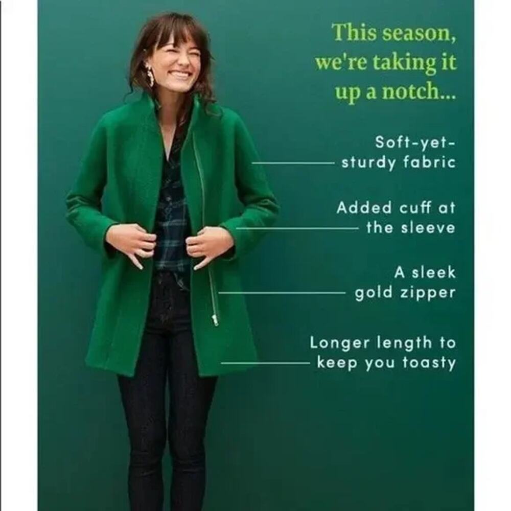J. Crew New City Coat in Alpine Meadow Green Women's Size 2 EUC Wool Coat - Picture 5 of 11